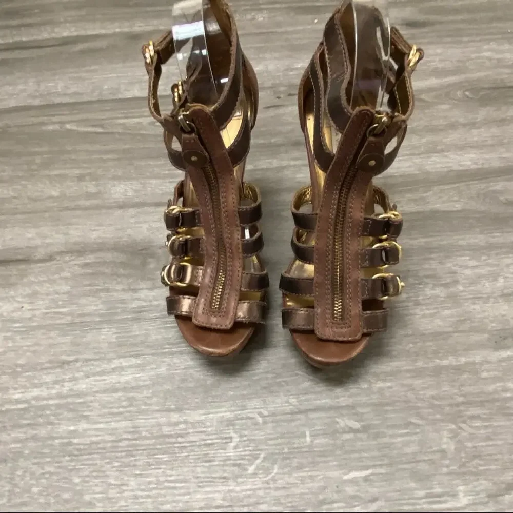 Cynthia Vincent Pacey Gladiator Wedge Bronze Size 9